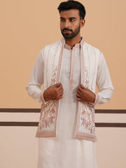 Ivory Embroidered Nehru Jacket Kurta Set for men (JOKPWCS 5377 White )
