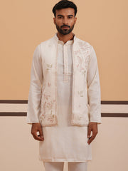 Ivory Embroidered Nehru Jacket Kurta Set for men (JOKPWCS 5378 White ) [FF] [ G12 ]