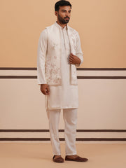 Ivory Embroidered Nehru Jacket Kurta Set for men (JOKPWCS 5378 White ) [FF] [ G12 ]