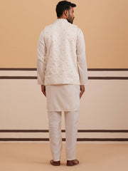 Ivory Embroidered Nehru Jacket Kurta Set for men (JOKPWCS 5378 White ) [FF] [ G12 ]