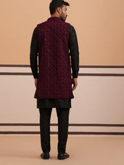 Purple Embroidered Long Shrug with Kurta Pyjama Set (JOKPWCS 592B 4145 Purple )