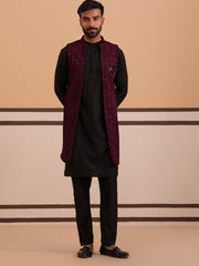 Purple Embroidered Long Shrug with Kurta Pyjama Set (JOKPWCS 592B 4145 Purple )