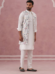 Festive Floral Embroidered Shrug Kurta Set ( JOKPWCS 592W 4143 W 4143 White )