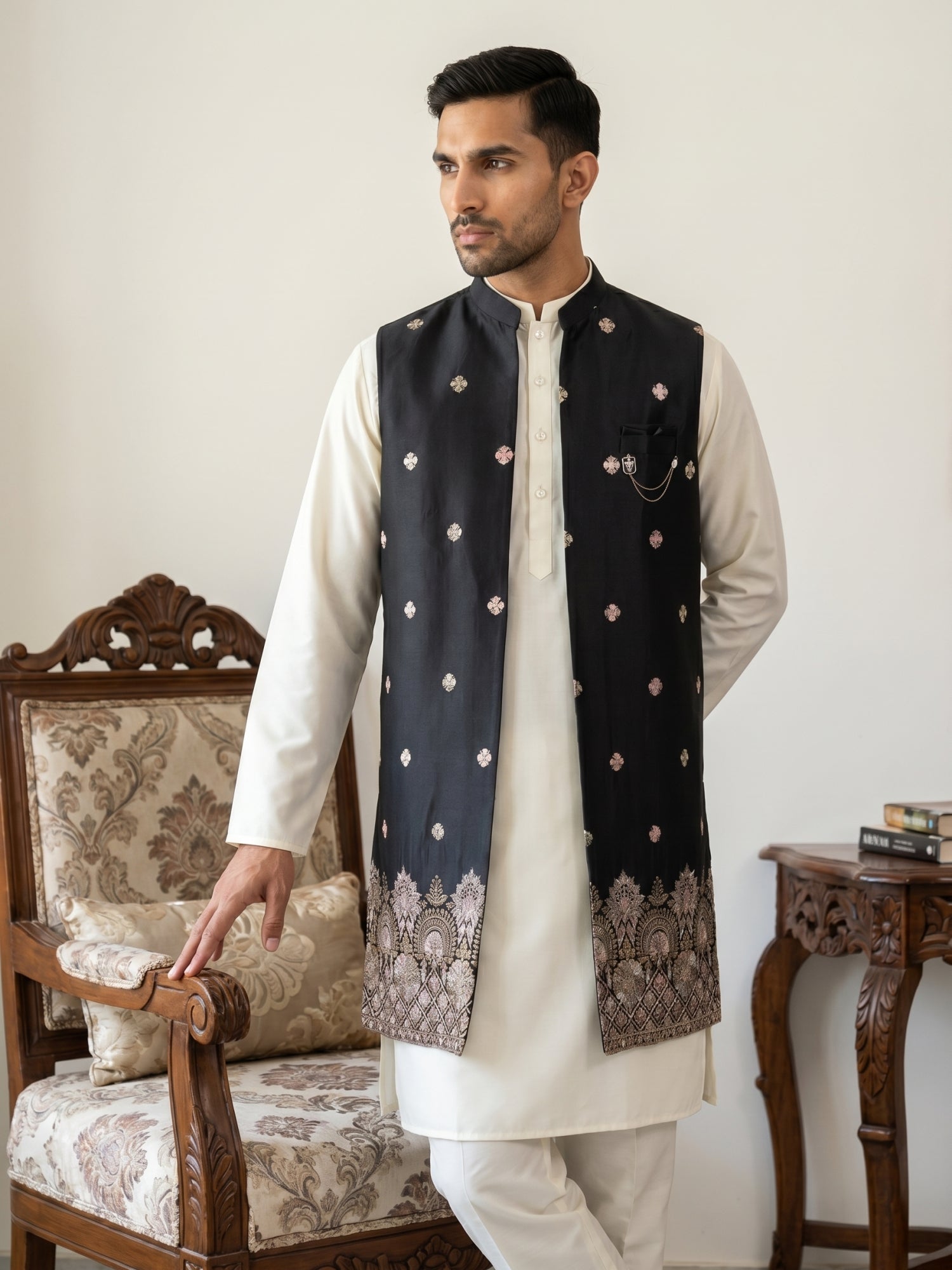 DesiQlo Men Embroidered Nehru Jacket and Kurta Pyjama S - 65 3bla 2