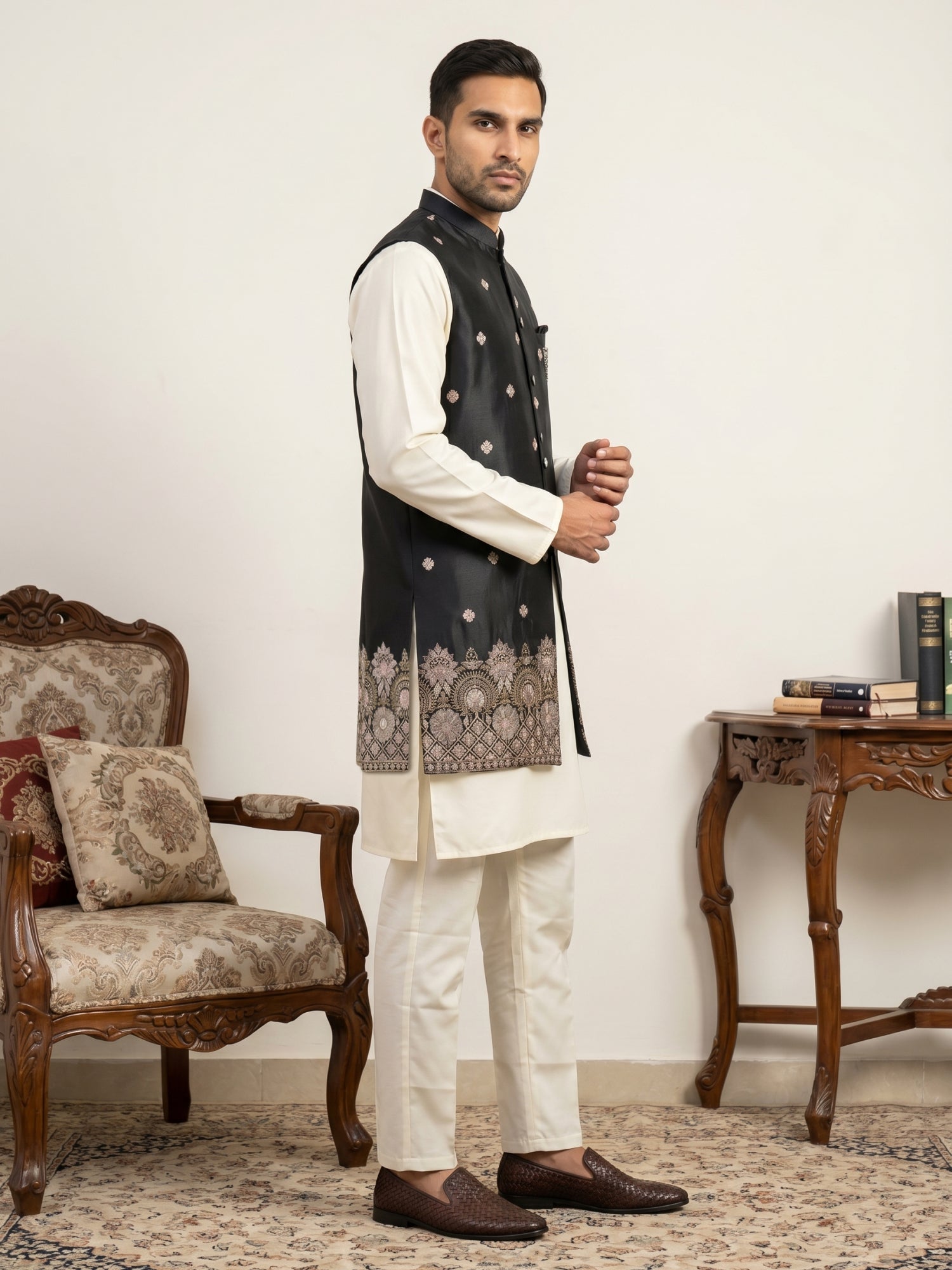 DesiQlo Men Embroidered Nehru Jacket and Kurta Pyjama S - 65 3bla 2