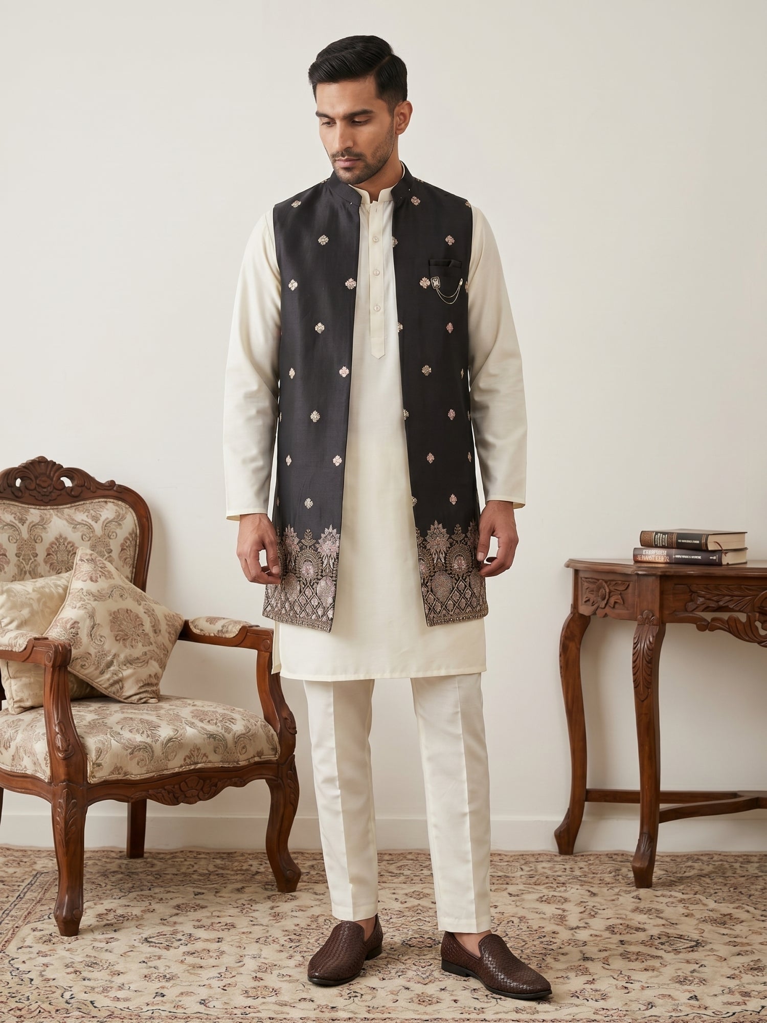 DesiQlo Men Embroidered Nehru Jacket and Kurta Pyjama S - 65 3bla 2