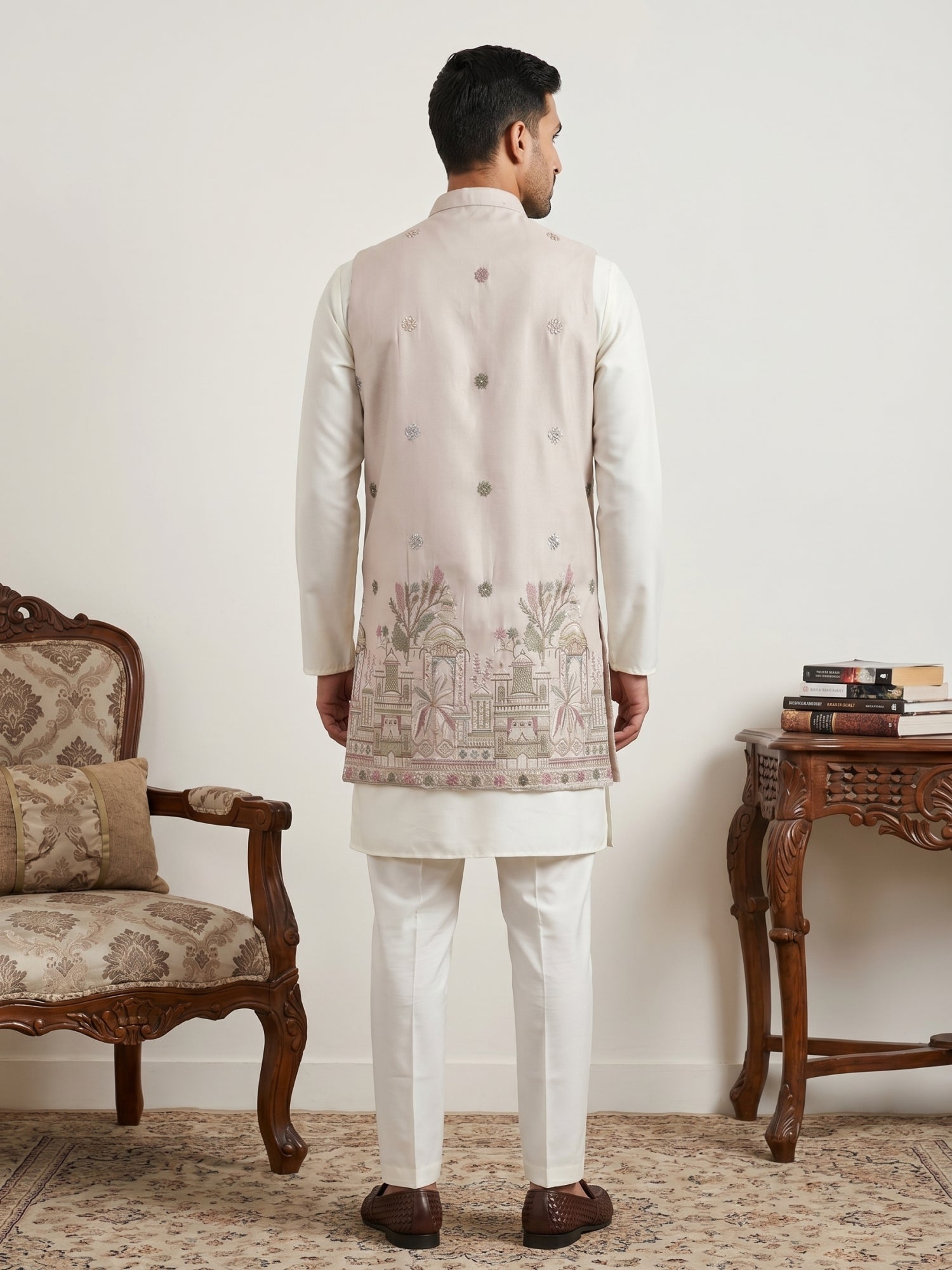 DesiQlo Men Embroidered Nehru Jacket and Kurta Pyjama S - 65 3pea 2