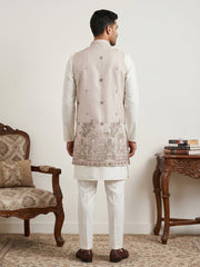 Embroidered Nehru Jacket with Kurta Pyjama Set ( 65KPWCS 592W 4153Peach )