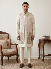 Embroidered Nehru Jacket with Kurta Pyjama Set ( 65KPWCS 592W 4153Peach )