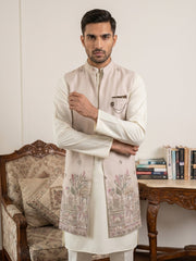 Embroidered Nehru Jacket with Kurta Pyjama Set ( 65KPWCS 592W 4153Peach )
