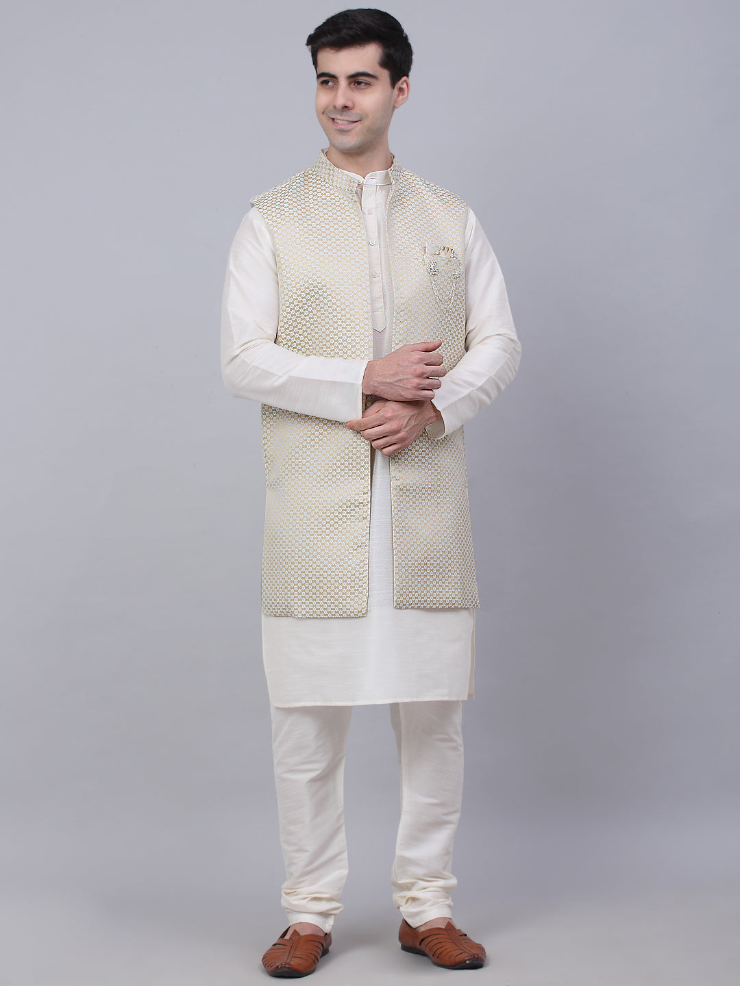 Beige Kurta Pajama with Shrug Jacket | Mens Kurta Pajama Set