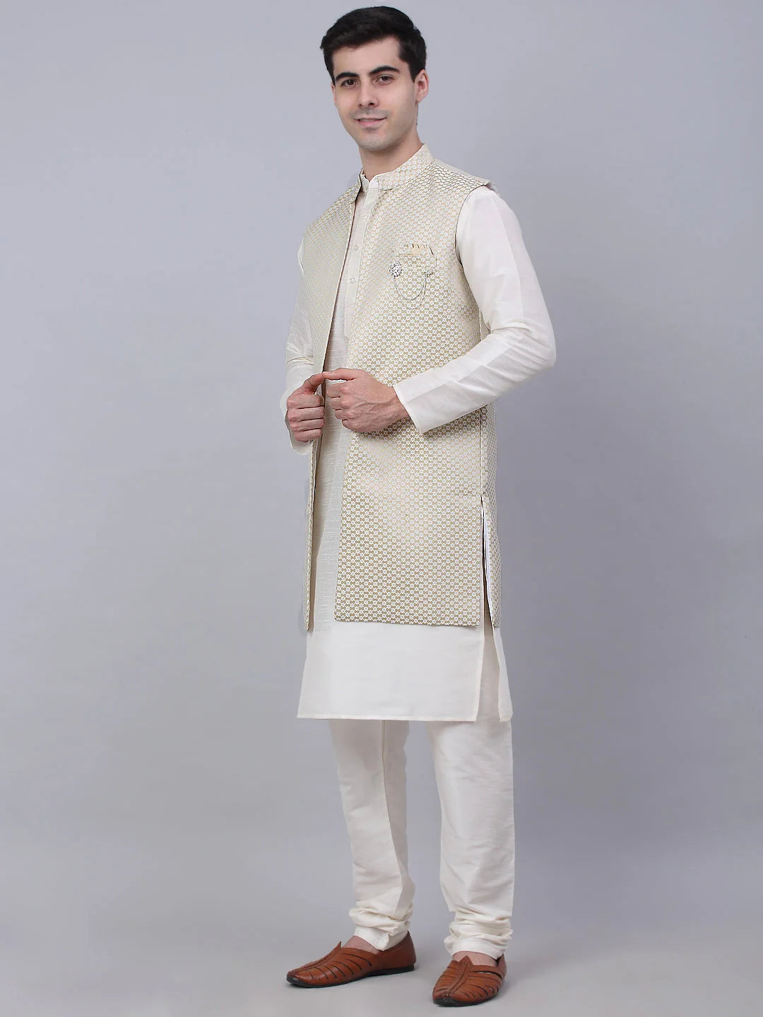 Beige Kurta Pajama with Shrug Jacket | Mens Kurta Pajama Set