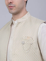 Men's Solid Kurta Pyjama With Shrug Jacket ( JOKPWCS W-D 4067Beige )-JOKPWCS-W-D-4067