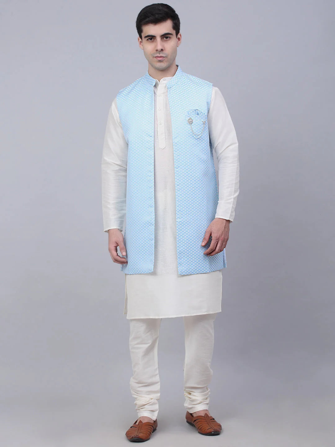 Blue Kurta Pajama with Shrug Jacket | Mens Kurta Pajama Set