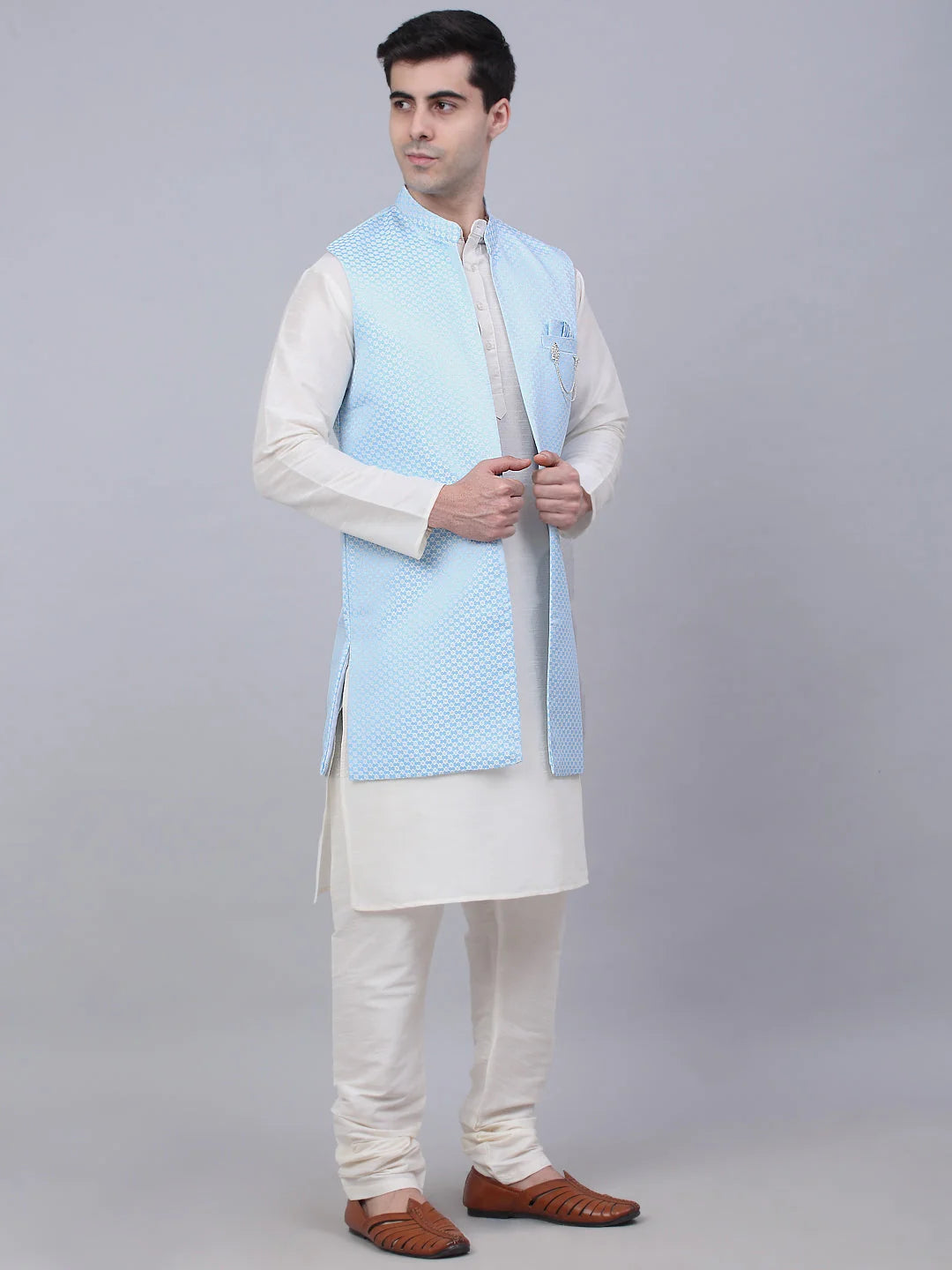 Blue Kurta Pajama with Shrug Jacket | Mens Kurta Pajama Set