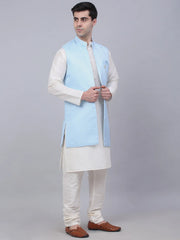 Men's Solid Kurta Pyjama With Shrug Jacket ( JOKPWCS W-D 4067Blue )-JOKPWCS-W-D-4067