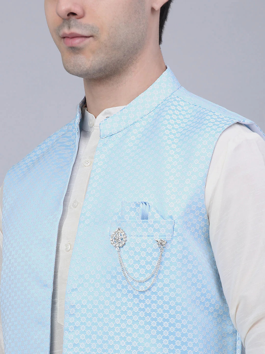 Blue Kurta Pajama with Shrug Jacket | Mens Kurta Pajama Set