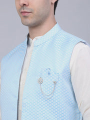 Men's Solid Kurta Pyjama With Shrug Jacket ( JOKPWCS W-D 4067Blue )-JOKPWCS-W-D-4067
