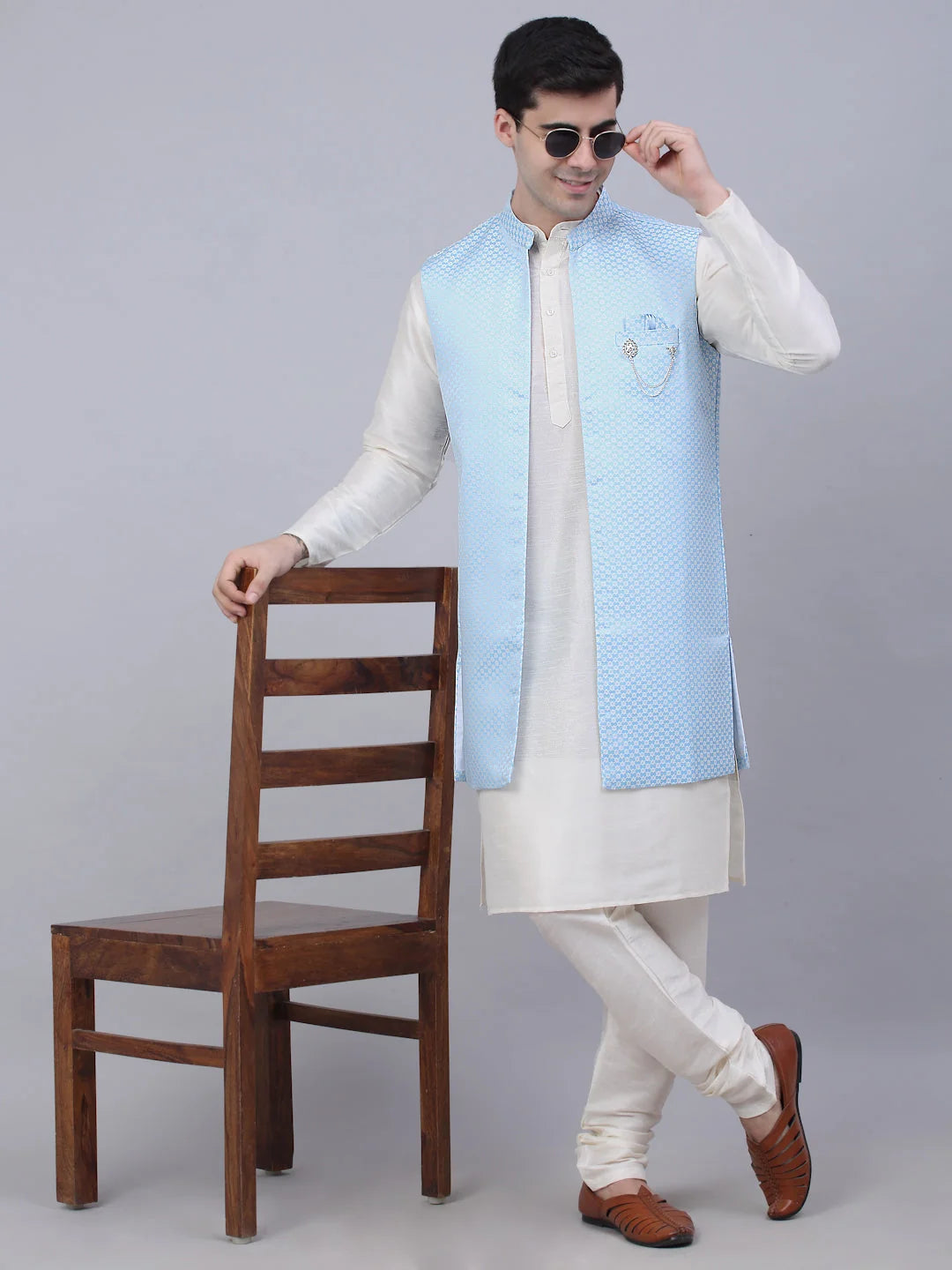 Blue Kurta Pajama with Shrug Jacket | Mens Kurta Pajama Set
