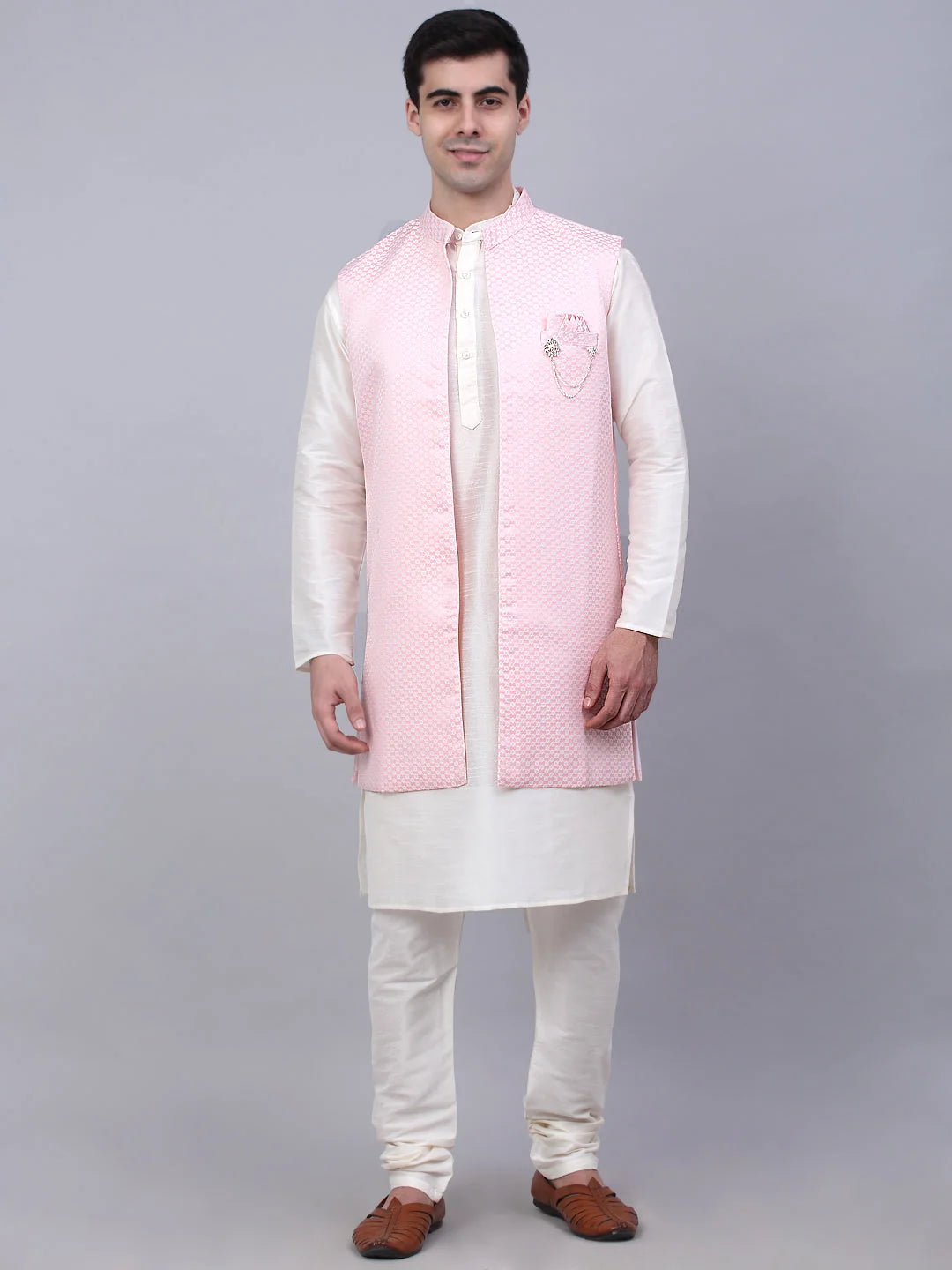 Pink Kurta Pajama with Shrug Jacket | Mens Kurta Pajama Set