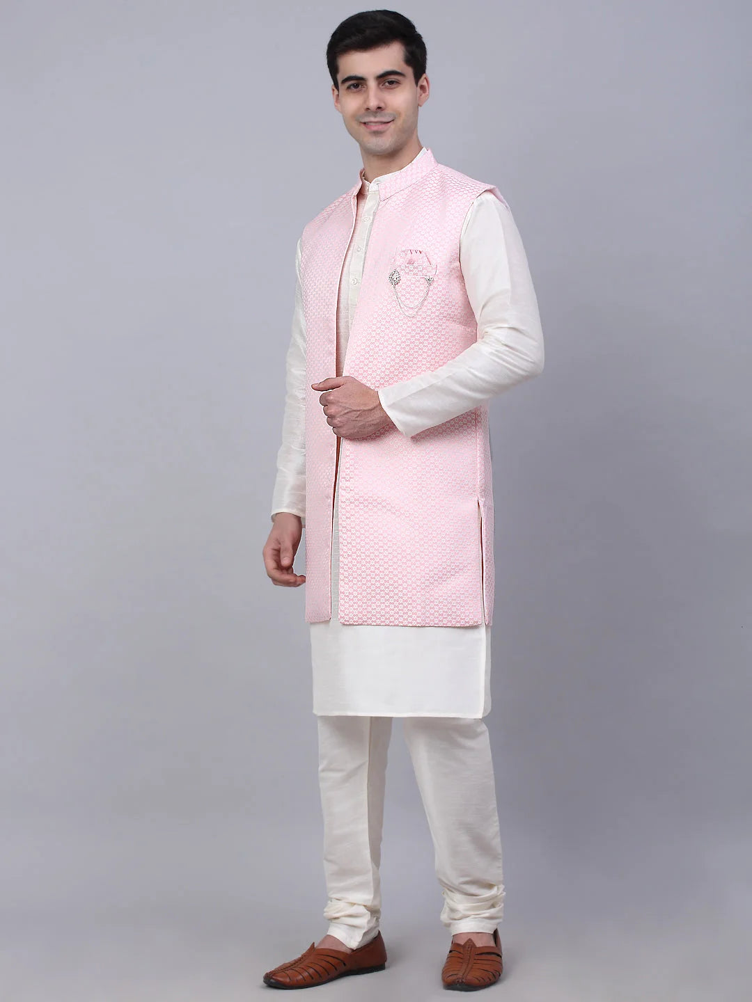 Pink Kurta Pajama with Shrug Jacket | Mens Kurta Pajama Set