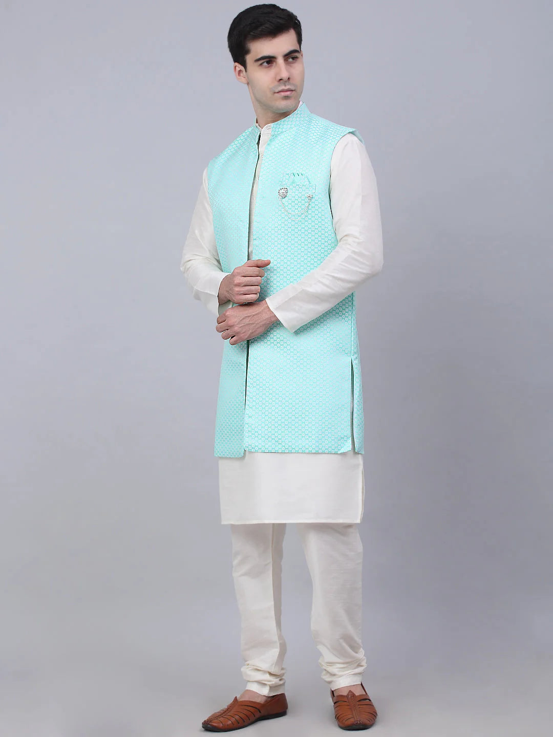 Sky Blue Kurta Pajama with Shrug Jacket | Mens Kurta Pajama