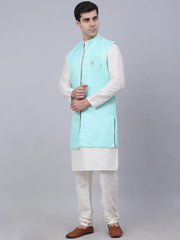 Men's Solid Kurta Pyjama With Shrug Jacket ( JOKPWCS W-D 4067Sky )-JOKPWCS-W-D-4067