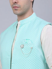 Men's Solid Kurta Pyjama With Shrug Jacket ( JOKPWCS W-D 4067Sky )-JOKPWCS-W-D-4067