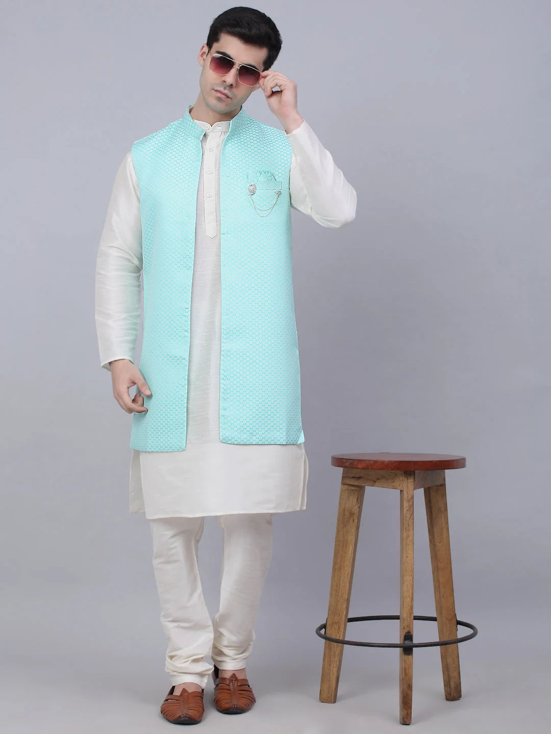 Sky Blue Kurta Pajama with Shrug Jacket | Mens Kurta Pajama
