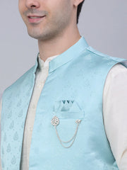 Men's Solid Kurta Pyjama With Shrug Jacket ( JOKPWCS W-D 4068Sky )-JOKPWCS-W-D-4068