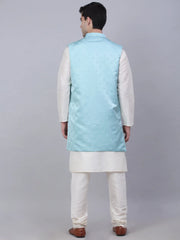 Men's Solid Kurta Pyjama With Shrug Jacket ( JOKPWCS W-D 4068Sky )-JOKPWCS-W-D-4068