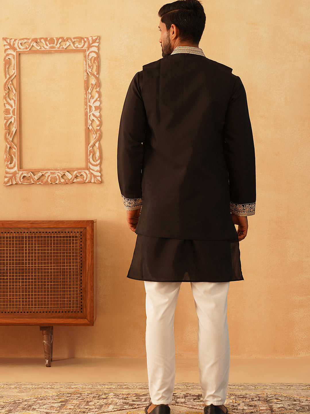DesiQlo Men Embroidered Nehru Jacket and Kurta Pyjama S - JO 4bla 2