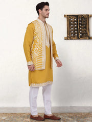 Men's Embroidered Waistcoat and Kurta Pyjama-JOKPWCS-WY