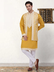 Men's Embroidered Waistcoat and Kurta Pyjama-JOKPWCS-WY