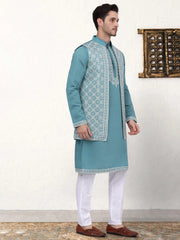 Men's Embroidered Waistcoat and Kurta Pyjama-JOKPWCS-WH