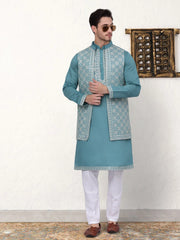 Men's Embroidered Waistcoat and Kurta Pyjama-JOKPWCS-WH
