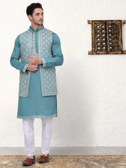 Men's Embroidered Waistcoat and Kurta Pyjama-JOKPWCS-WH