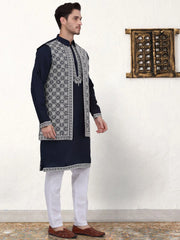 Men's Embroidered Waistcoat and Kurta Pyjama-JOKPWCS-WQ