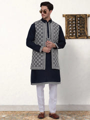 Men's Embroidered Waistcoat and Kurta Pyjama-JOKPWCS-WQ