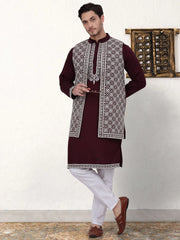 Men's Embroidered Waistcoat and Kurta Pyjama-JOKPWCS-WS