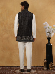 Men Solid Kurta Pyjama with Velvet Waistcoat ( 65KPWC 5509W 4148Black )