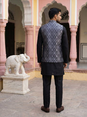 Premium Woven Design Nehru Jacket with Kurta Pyjama ( JOKPWC 5586B 4131Black )