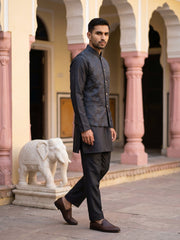 Men Ethnic Embossed Nehru Jacket Kurta Pyjama Set ( JOKPWC 5586B 4133Grey )