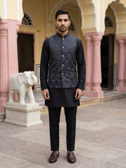 Men Ethnic Embossed Nehru Jacket Kurta Pyjama Set ( JOKPWC 5586B 4133Grey )