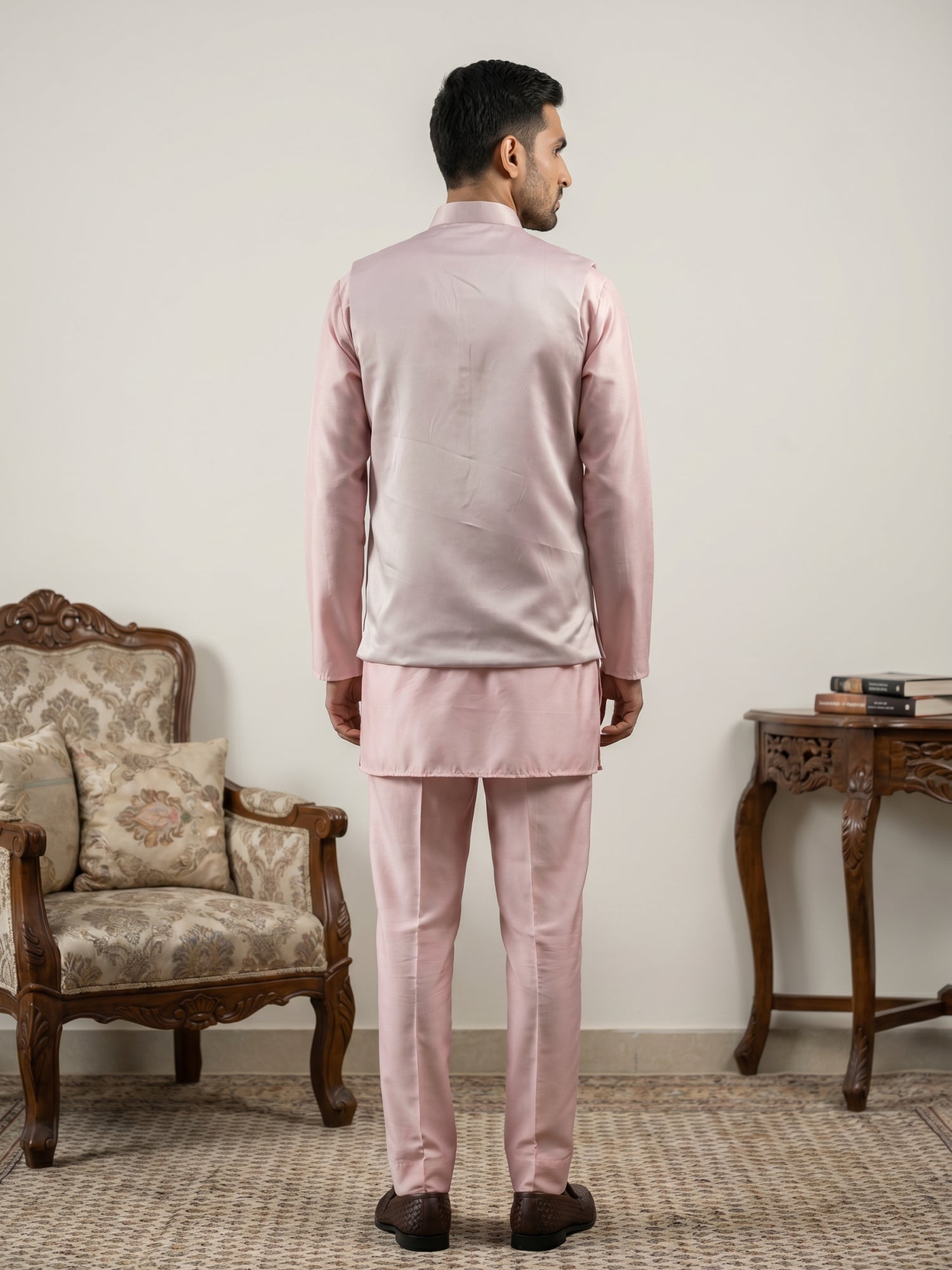 DesiQlo Men Embroidered Nehru Jacket and Kurta Pyjama S - JOKPWC_5586P