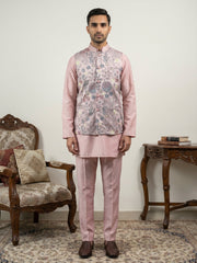 Embroidered Nehru Jacket with Kurta Pyjama Set ( JOKPWC 5586Pe 4136Peach )