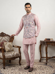 Embroidered Nehru Jacket with Kurta Pyjama Set ( JOKPWC 5586Pe 4136Peach )