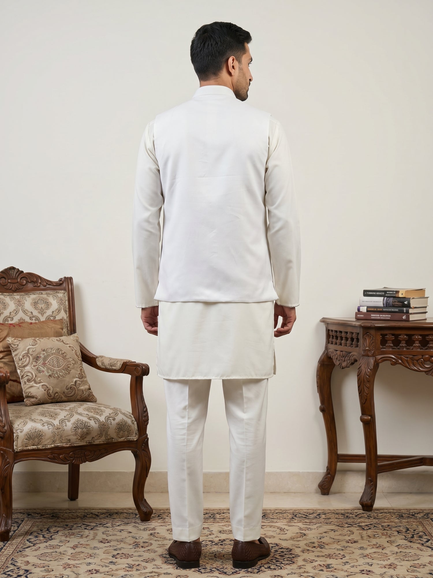 DesiQlo Men Embroidered Nehru Jacket and Kurta Pyjama S - JOKPWC_5586W