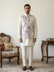 Embroidered Nehru Jacket with Kurta Pyjama Set ( JOKPWC 5586W 4136White )
