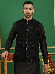 Men's Sequins Velvet Nehru Jacket-JOWC-4099Black